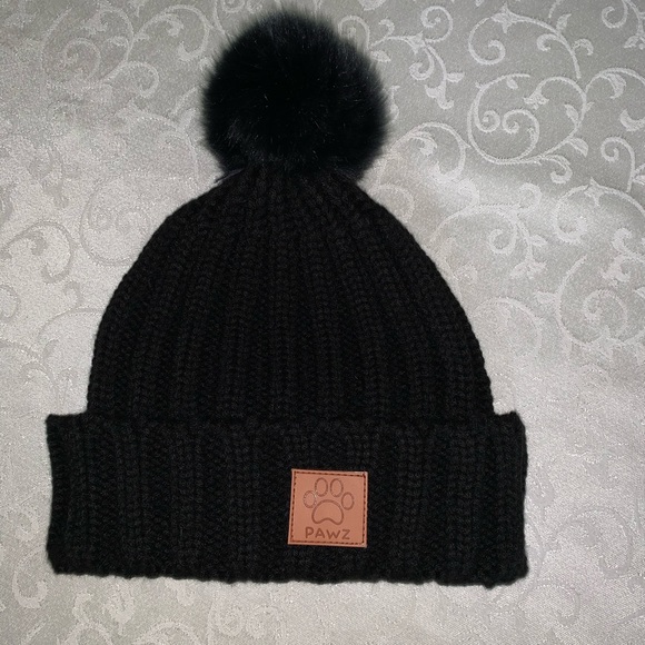 Pawz Accessories - Pawz Black Pom Pom Knit Beanie Cap
